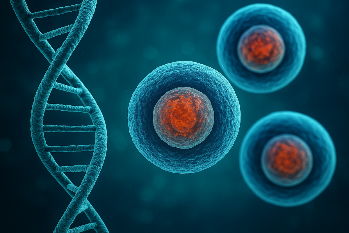 A medical illustration depicts the complex mechanisms of gene and cell therapies at a cellular level, highlighting their innovative approach to disease treatment.